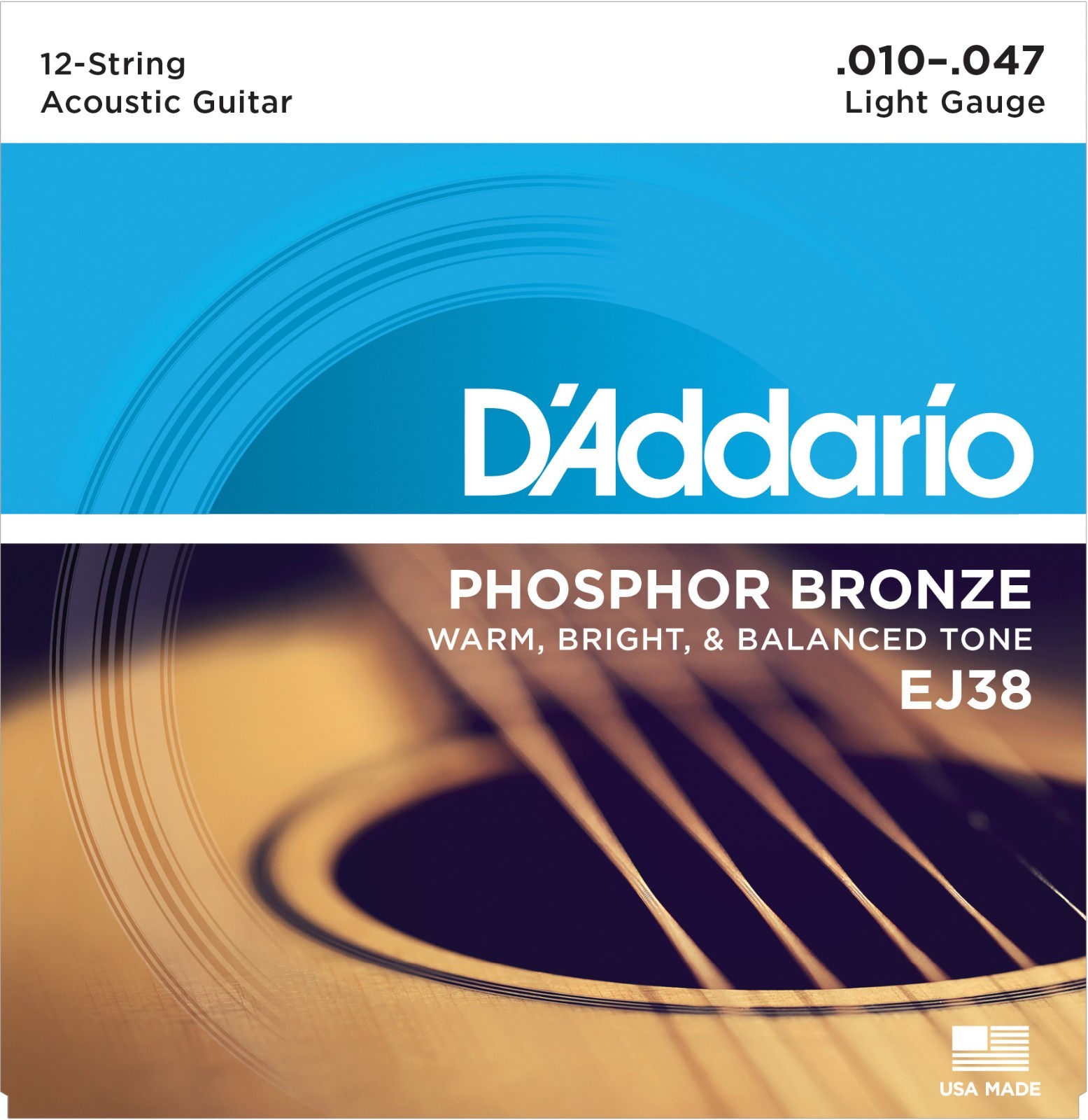 D'Addario EJ38 12-String Phosphor Bronze Light 10-47 Acoustic Guitar Strings
