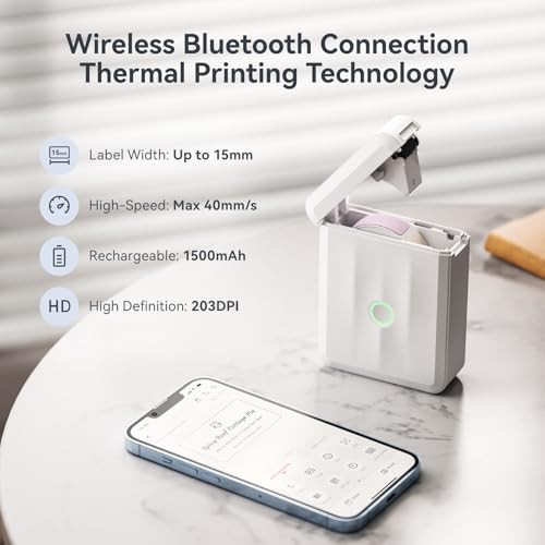 D110 Upgraded Version Mini Label Maker Machine with White Printer + 1 Tape