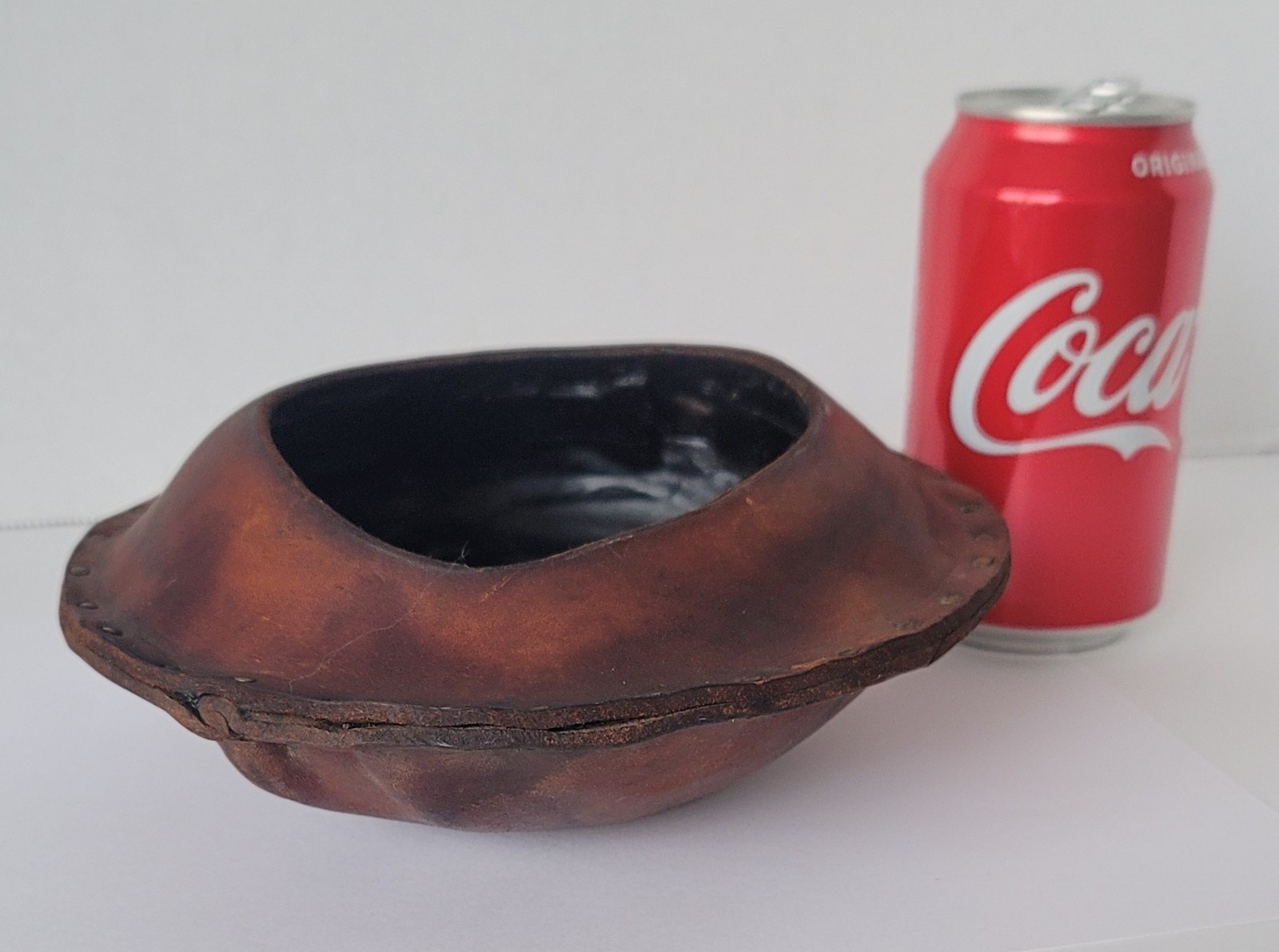 Vintage Rustic Leather Nailed Handcrafted Planter Bowl 8” Diameter