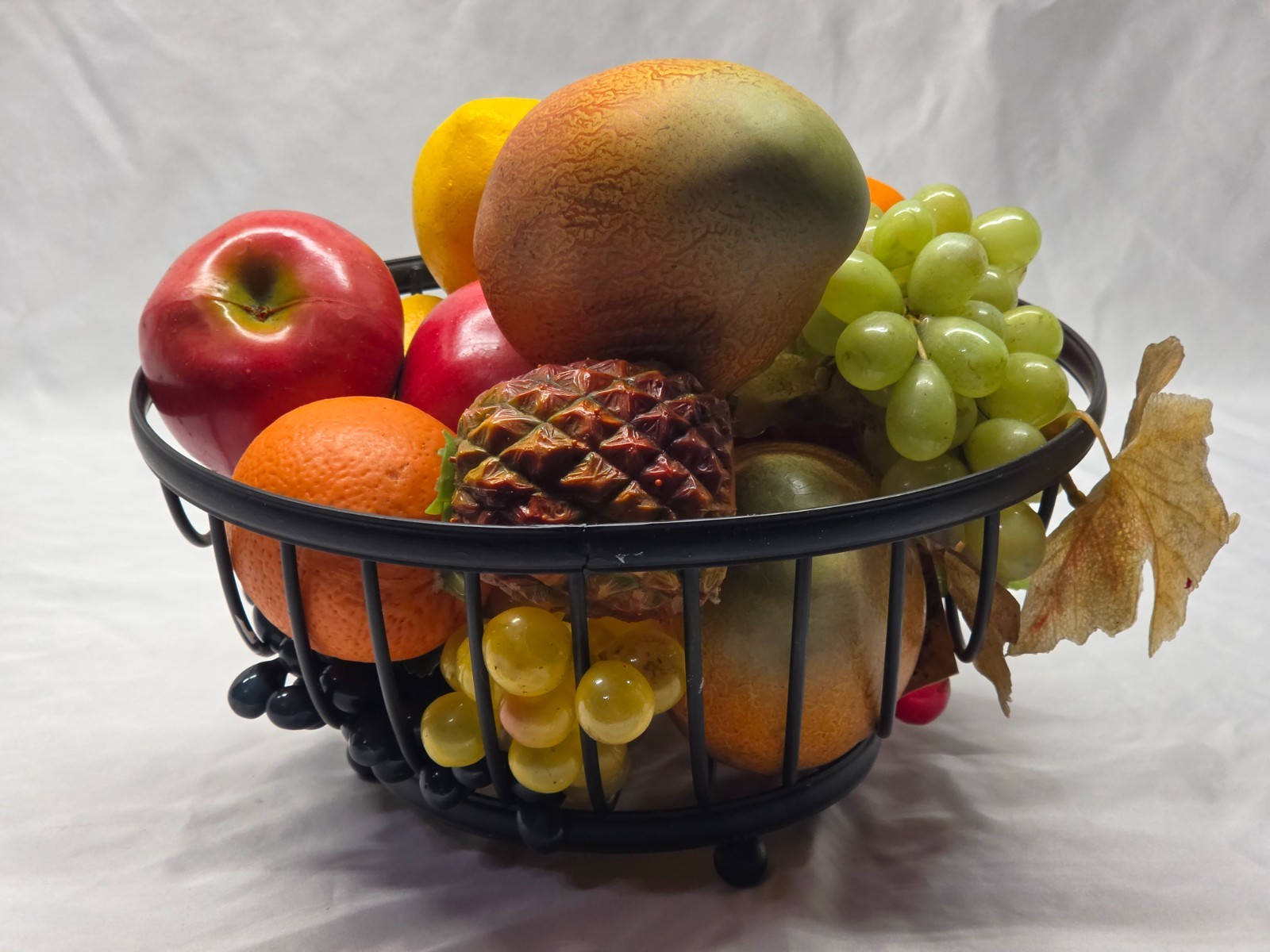 Faux Fruit Metal Wire Basket Table Centerpiece Footed Decor 11"
