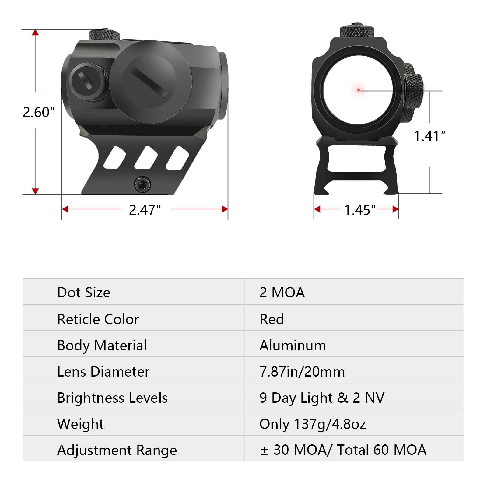 LERNAS 2MOA Motion Awake Red Dot Sight for Rifle, 11 Brightness Adjustable, 2