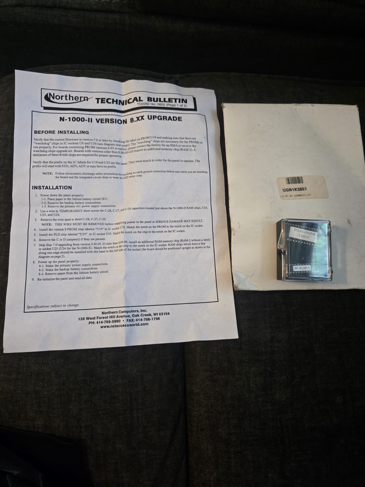 Honeywell / Northern Computers UGN1K3807 N-1000-III Firmware upgrade V8.07.01