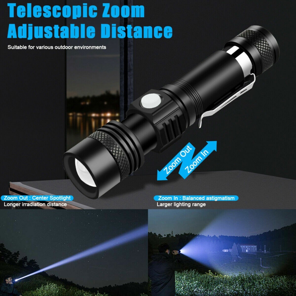 2PACK Rechargeable LED Flashlight Super Bright 30W Magentic Torch COB Work Light