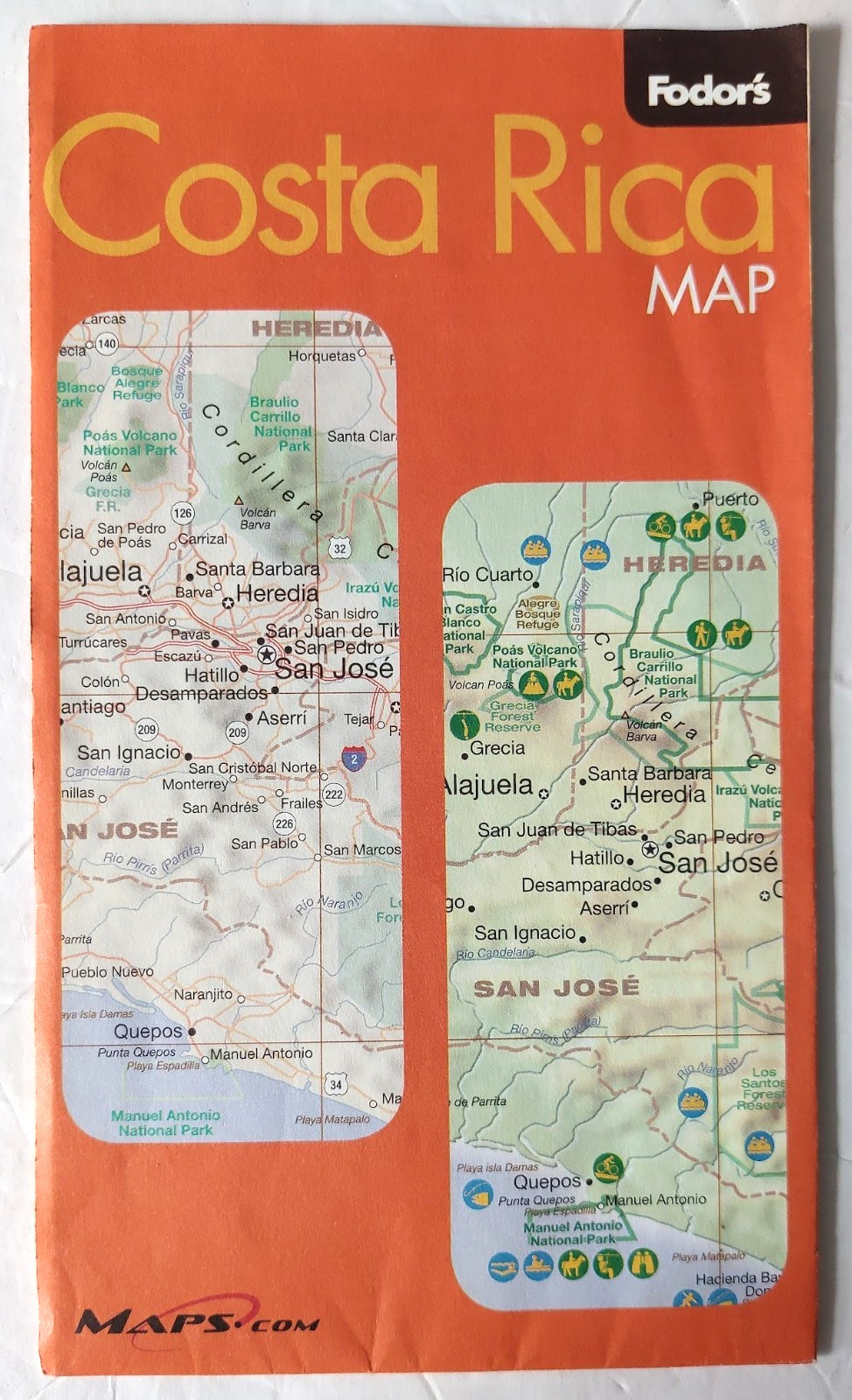 VTG COSTA RICA FODOR'S PULLOUT FLASHMAP TOURIST GUIDE Maps.com  22" X 16"