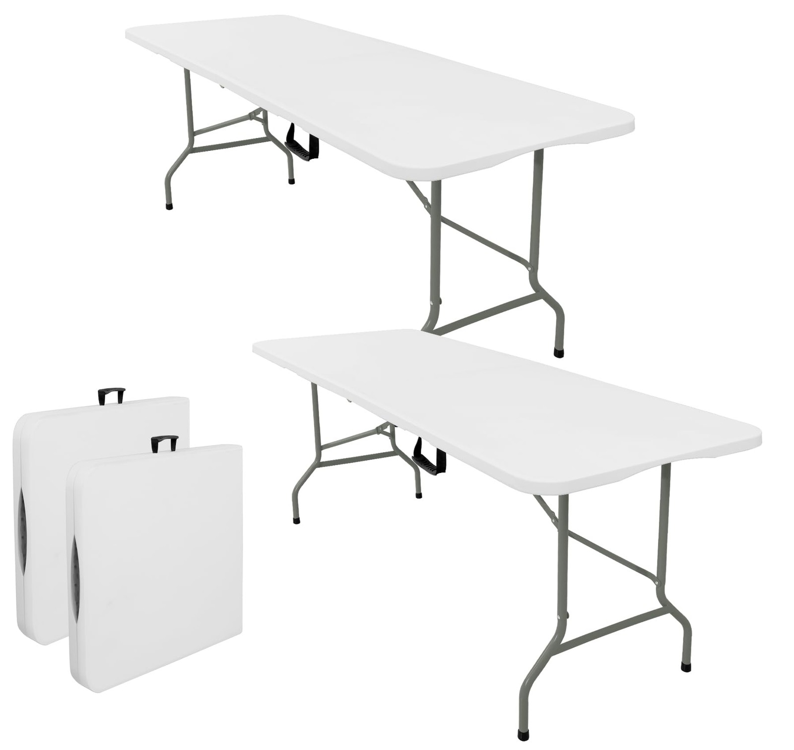 Set of 2 Folding Tables with Carrying Handle Lightweight Rectangular Portable...