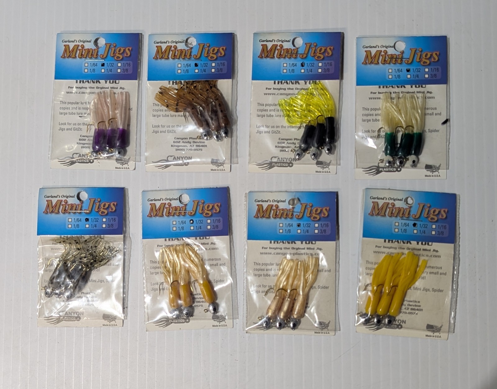 Lot of 8. 3 Per Pack Garlands Original 1/32 oz Mini Jigs Assorted Colors