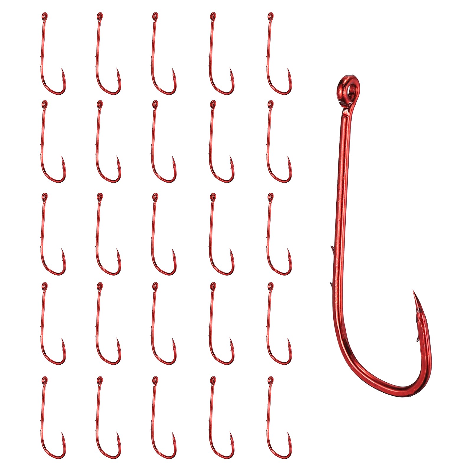 100Pcs Bait Holder Fishing Hook, Long Shank Barbed Fishing Hooks, 6#, Red