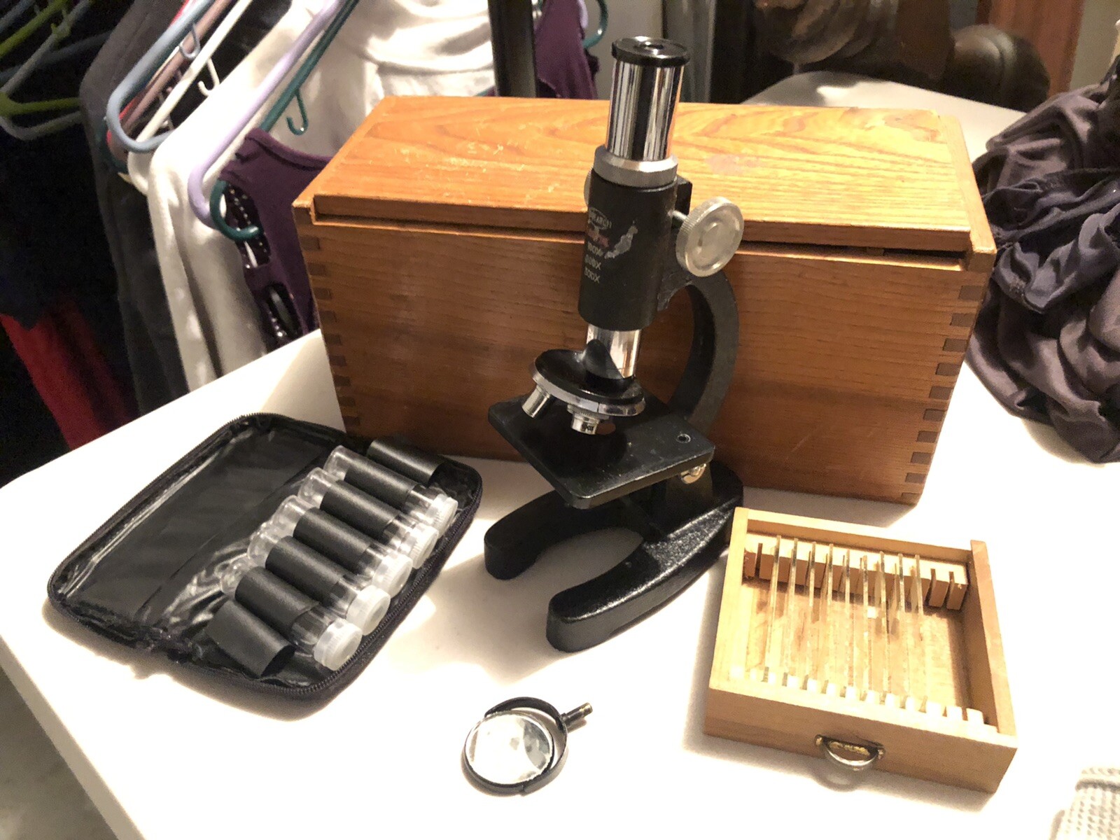 Vintage Mark Xii Sudent Microscope Wooden Case
