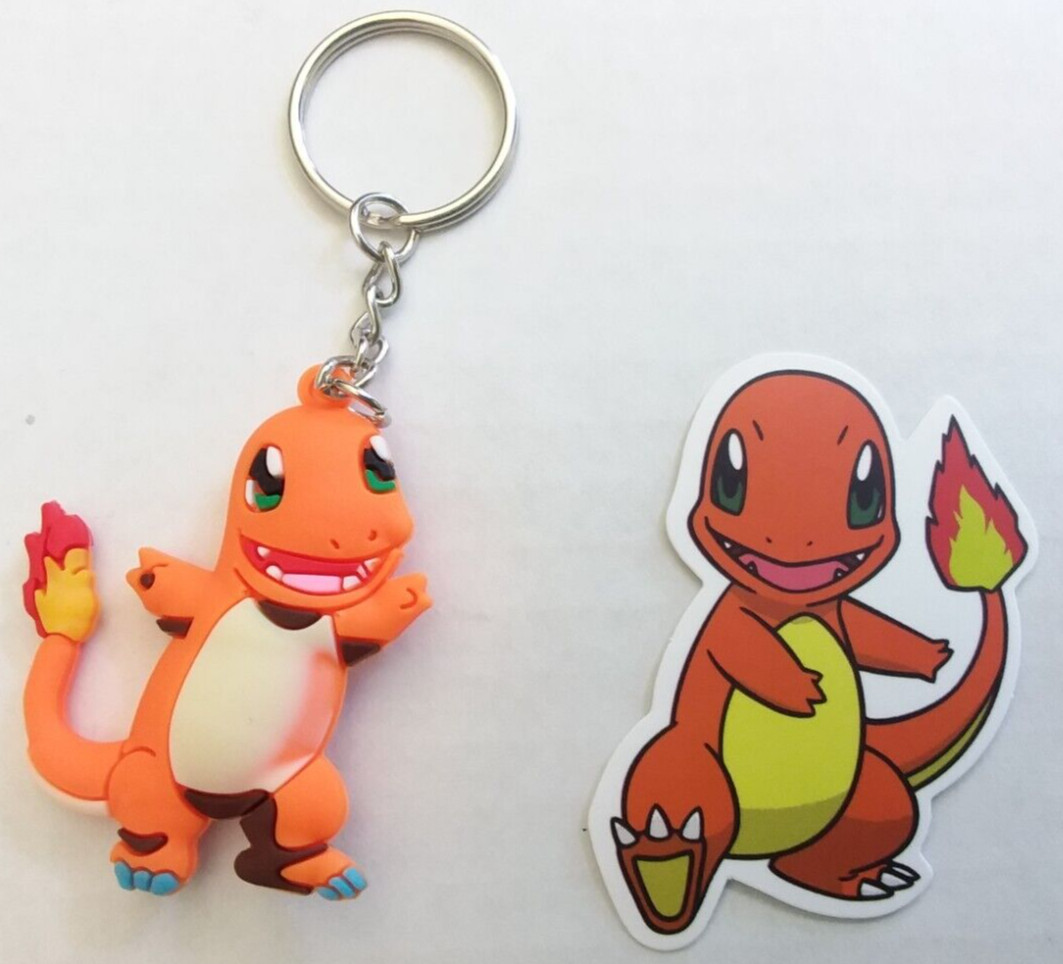 Pokemon Charmander doublesided keychain with random sticker new 