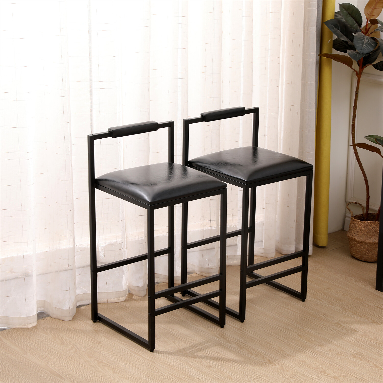 Set of 2 Bar Stools Counter Height PU Leather Bar Stool Kitchen Dining Chair