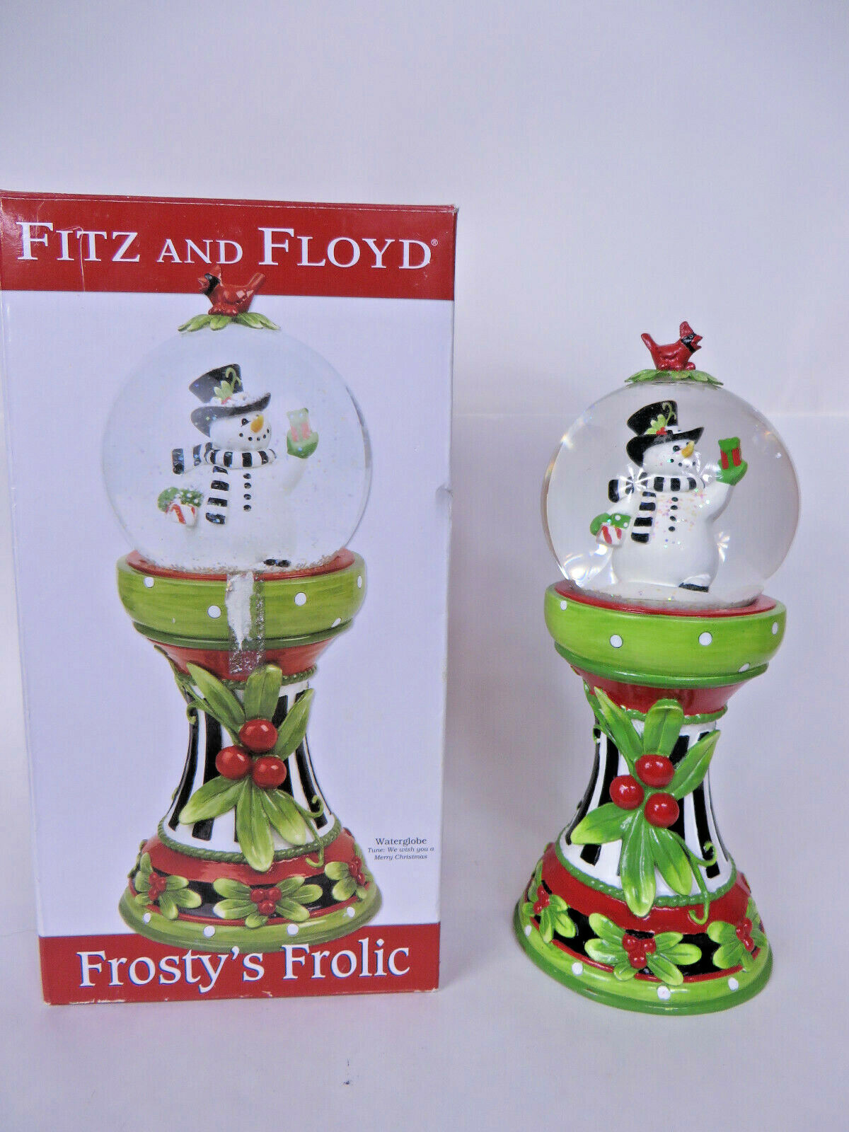 Fitz and Floyd Frosty's Frolic Large Snow Water Globe Snowman Christmas Musical