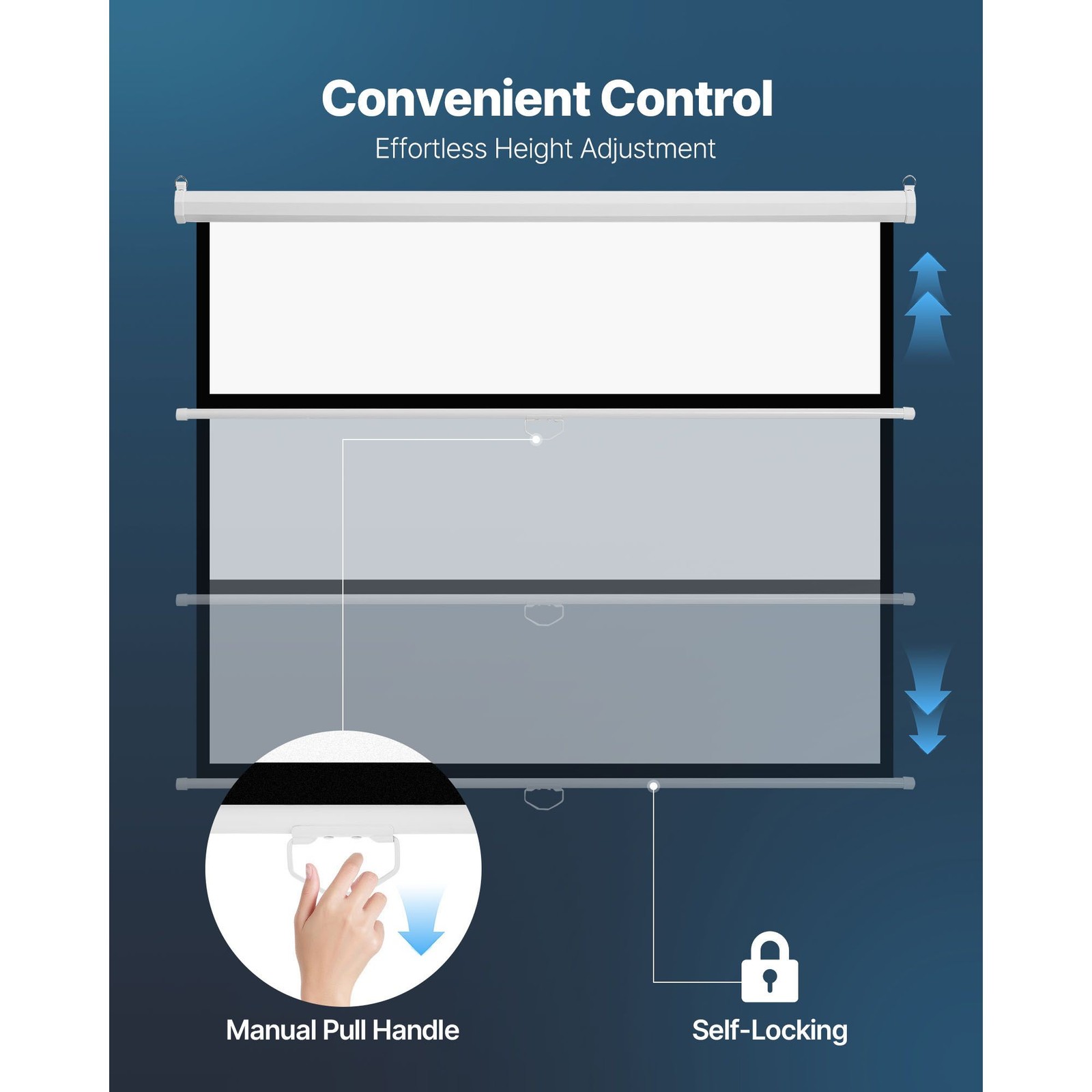 72in Retractable Projector Screen 4:3 HD Pull-Down Wall Mount