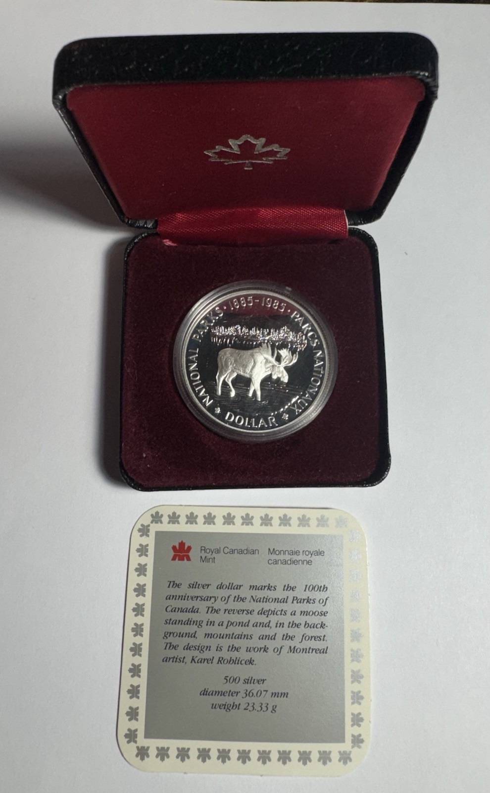 1985-1986 Canada national parks Silver Dollar Coin moose