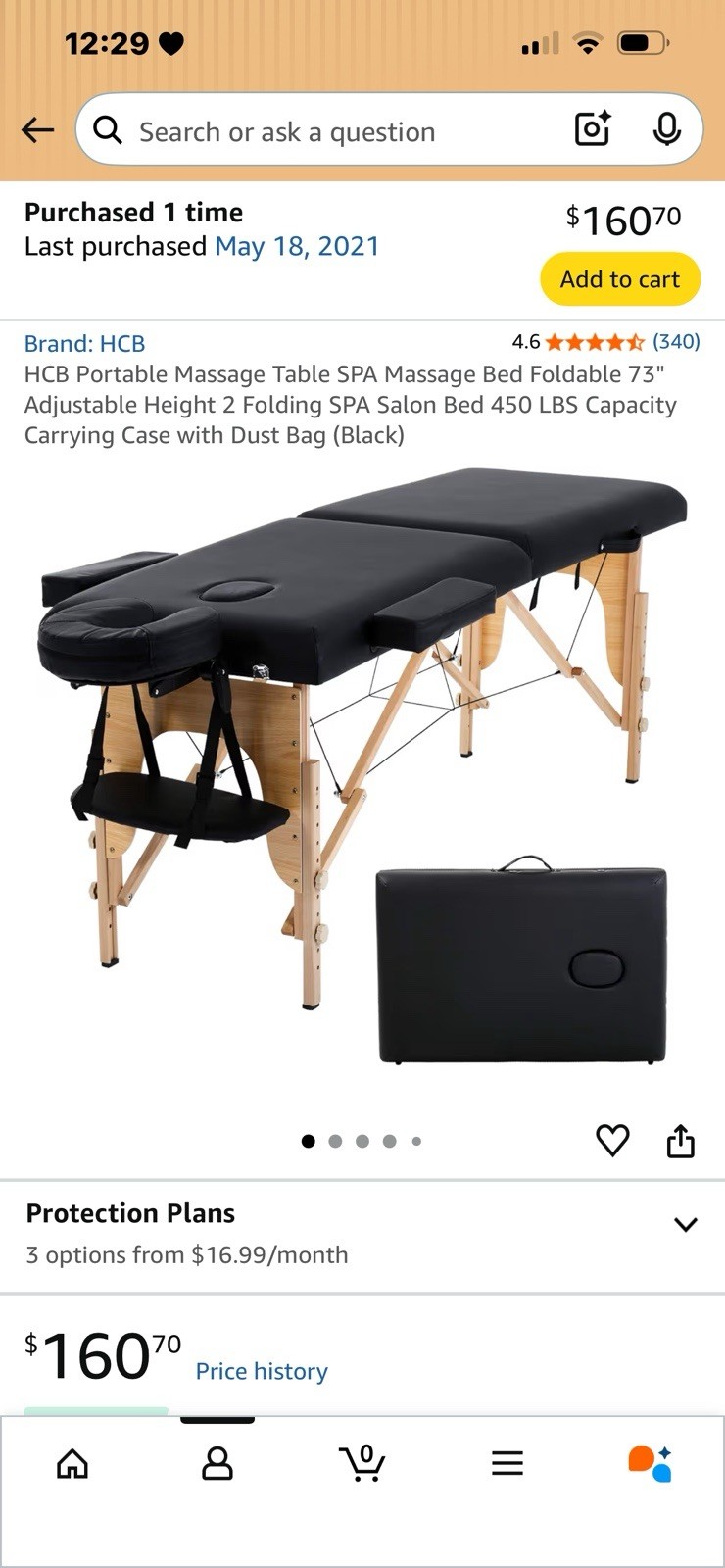 HCB Portable Foldable Massage Table 73" Adjustable Height 450lb Black MT-296