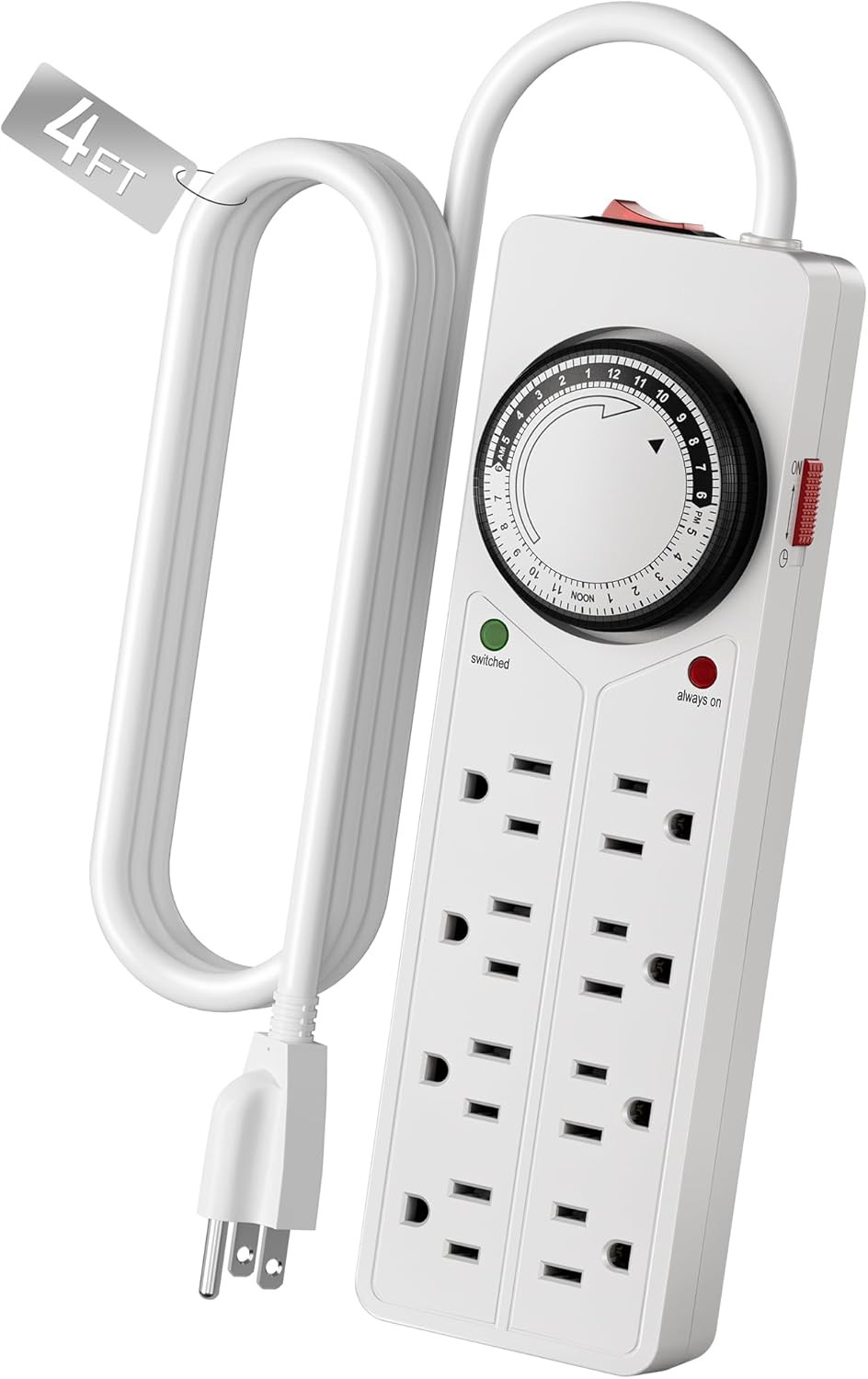 8 Outlet Surge Protector with Mechanical Timer (4 Outlets Timed, 4 Outlets Alway