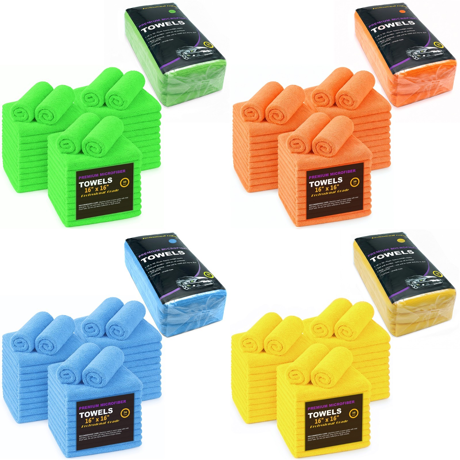 Microfiber Towel Cleaning Wash-Cloth Rag 36-Pack 16x16 Car Polish Dry Detailing