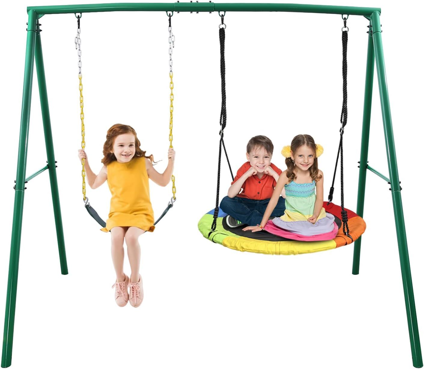 Trekassy 440lbs 2 Seat Metal Swing Set with Heavy Duty A-Frame Metal Swing Stand