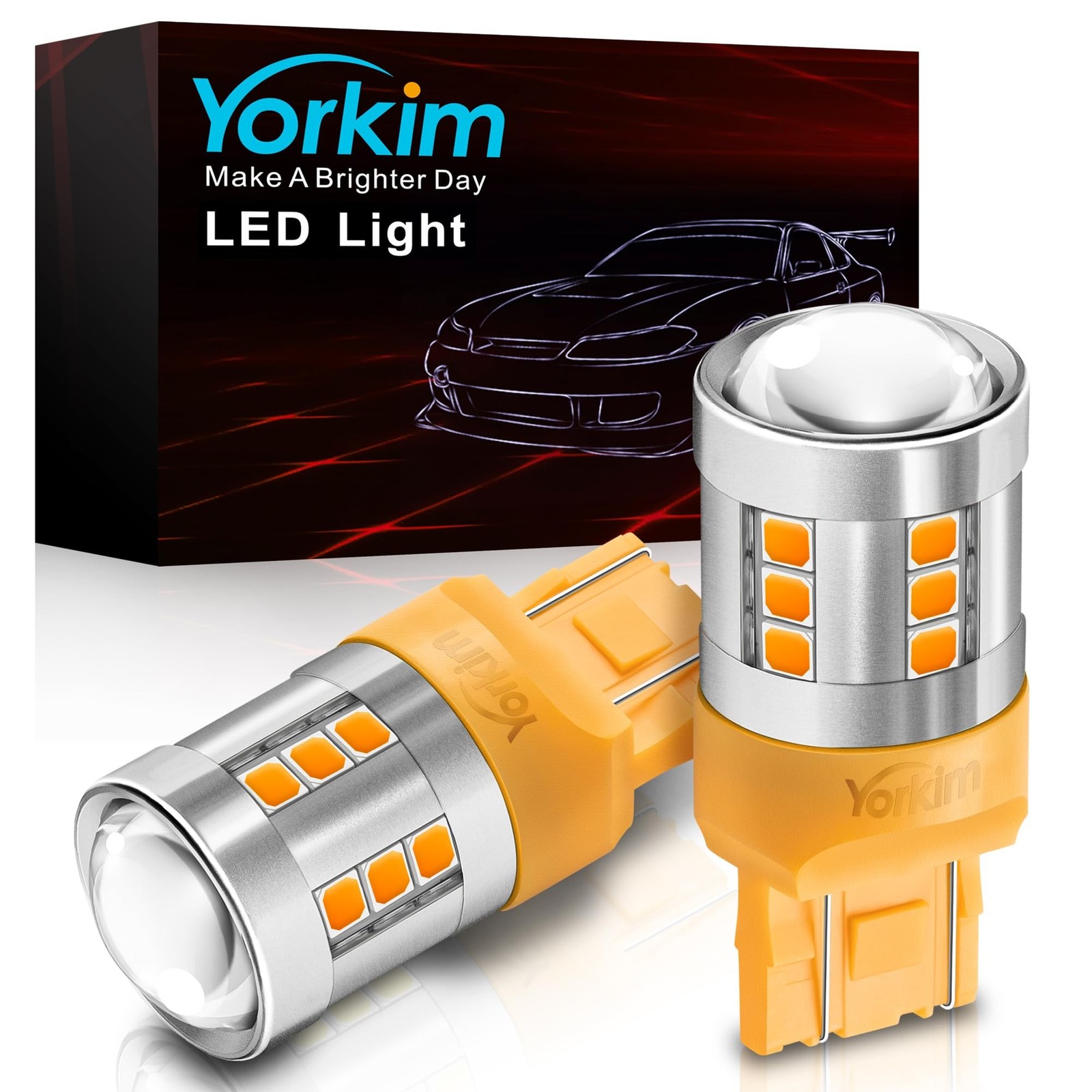 Yorkim 7443 LED Bulb Amber, high bright 7440 led bulb amber with projector T2...