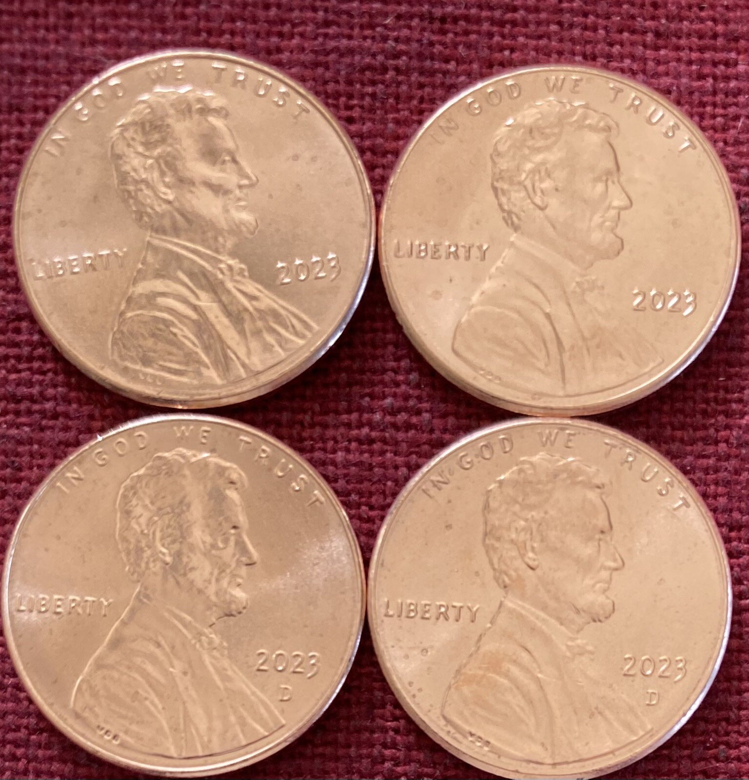 2023-P & D BU Lincoln Shield Cents - Lot of Four Cents - 2 Of Each