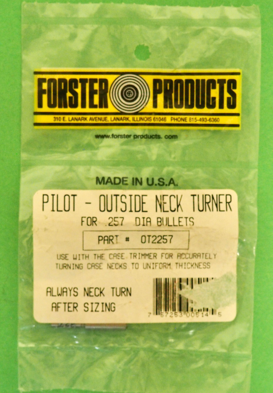 Forster .257" Outside Neck Turner Pilot-(OT2257) NOS-in package