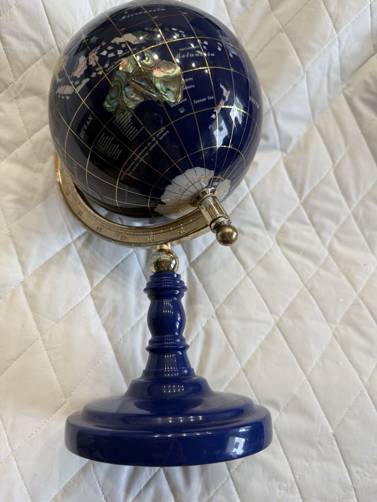 Blue Lapis Semi-Precious Gem Stone World Globe Stand 11” - Read Description