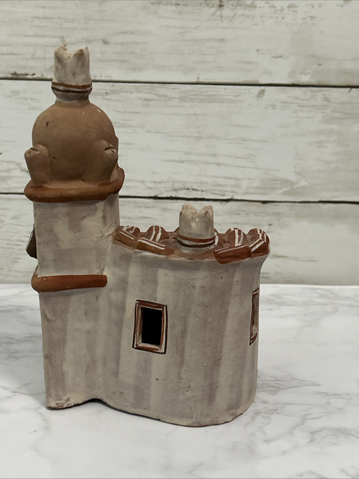 VTG Peruvian Folk Art Redware Terracotta Handpainted Sculpture Mission Church