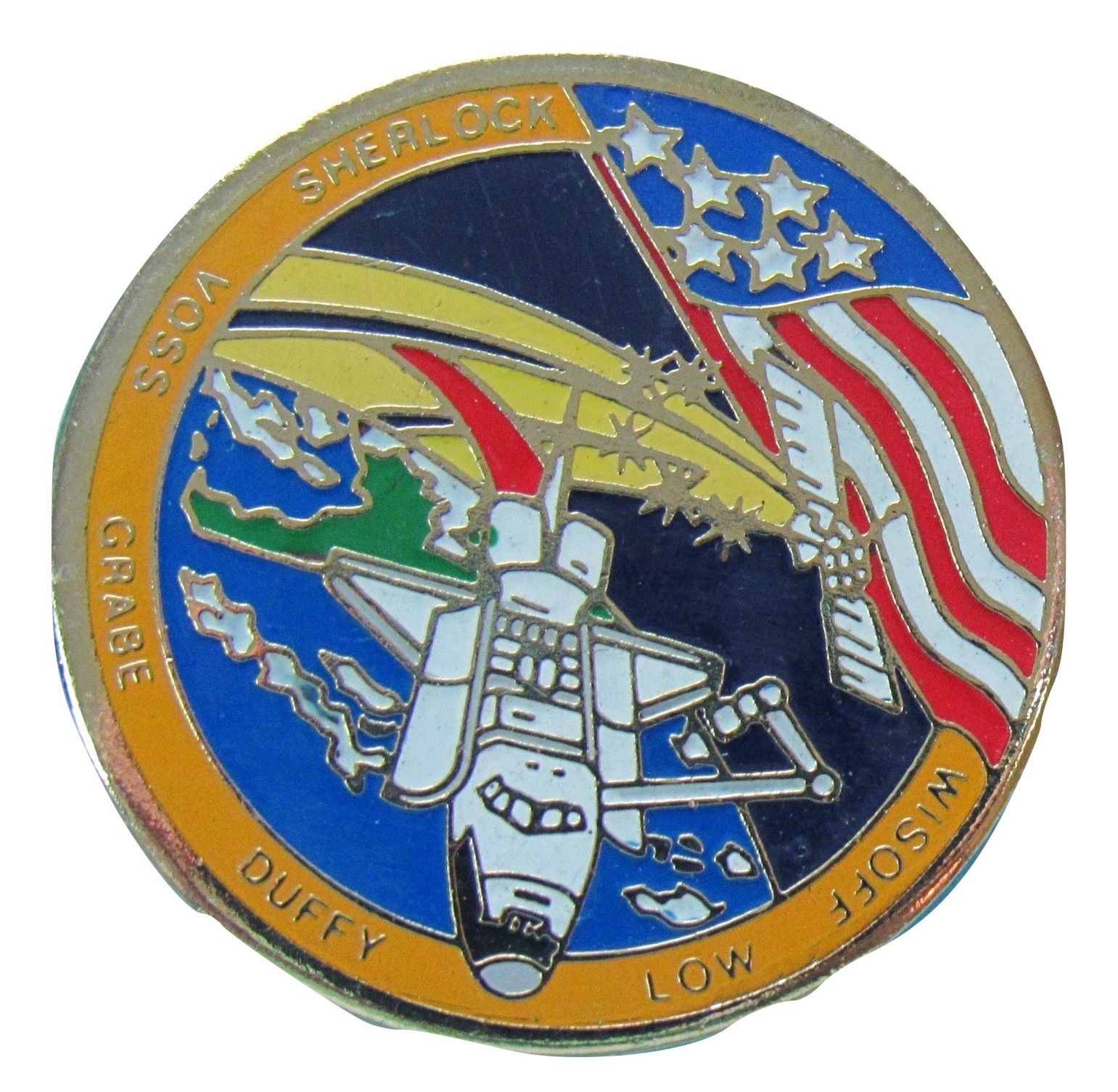 PIN enamel vtg NASA Space Shuttle STS-57 Endeavour mission - Sherlock Voss
