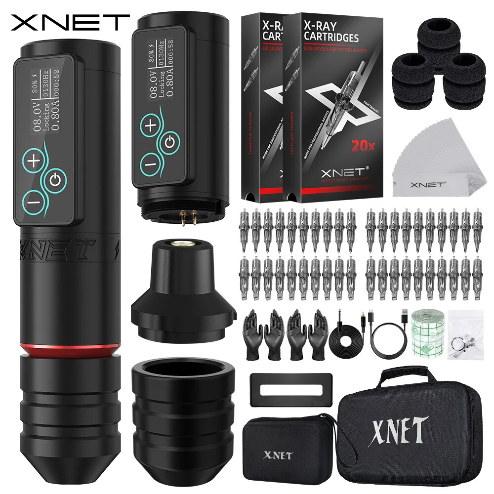 XNET Vane Wireless Tattoo Machine Pen Kit with Extra 36mm Grip 3.5/4.5mm Strokes