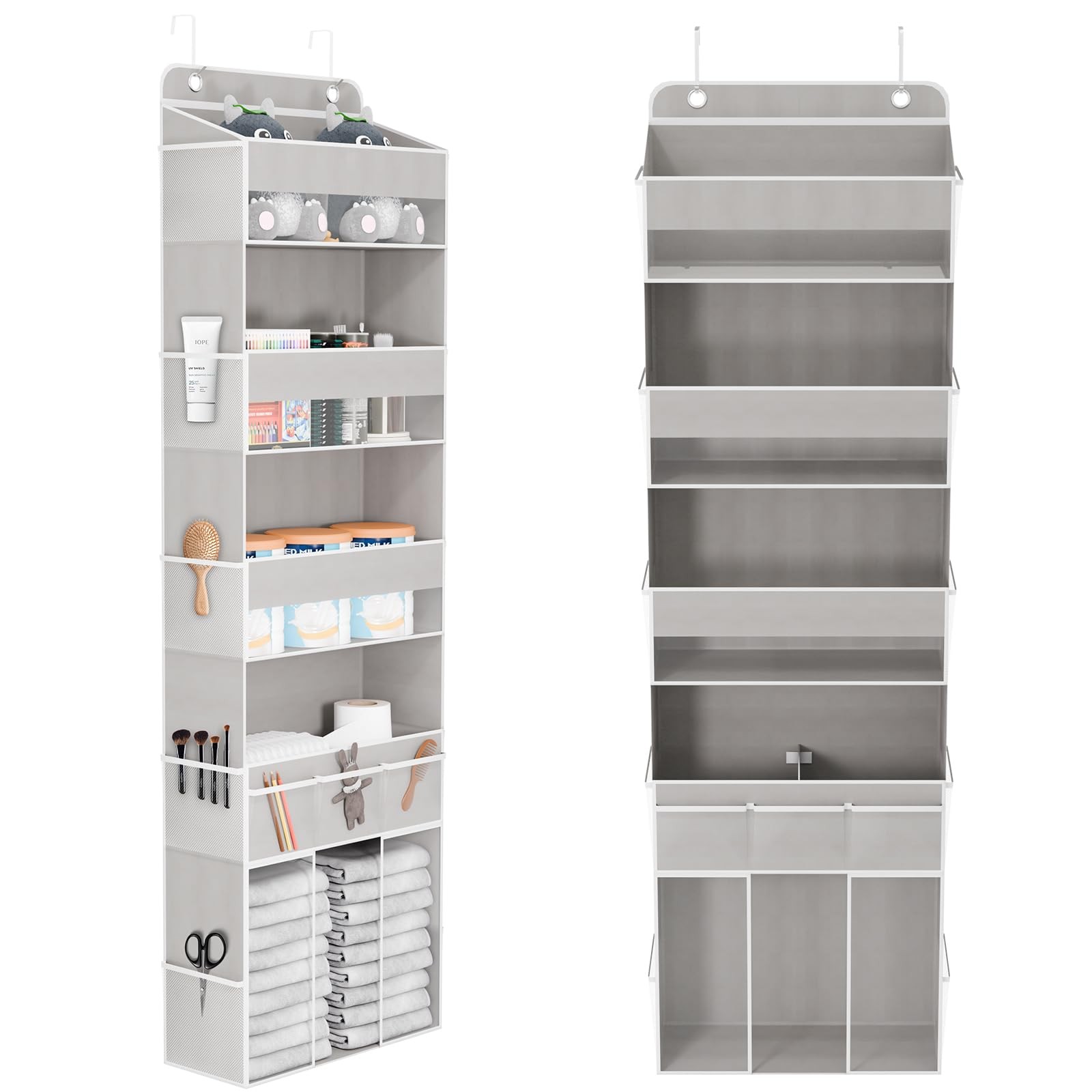 DCCDU Over The Door Organizer, 5 Tiers Hanging 52.8"L x 16.1"W x 6.7"H, Grey