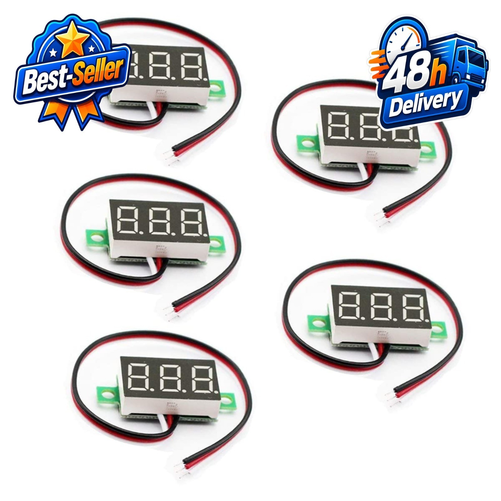 HiLetgo 5pcs Digital Voltmeter 0~30V Red LED Display for Car Motorcycle