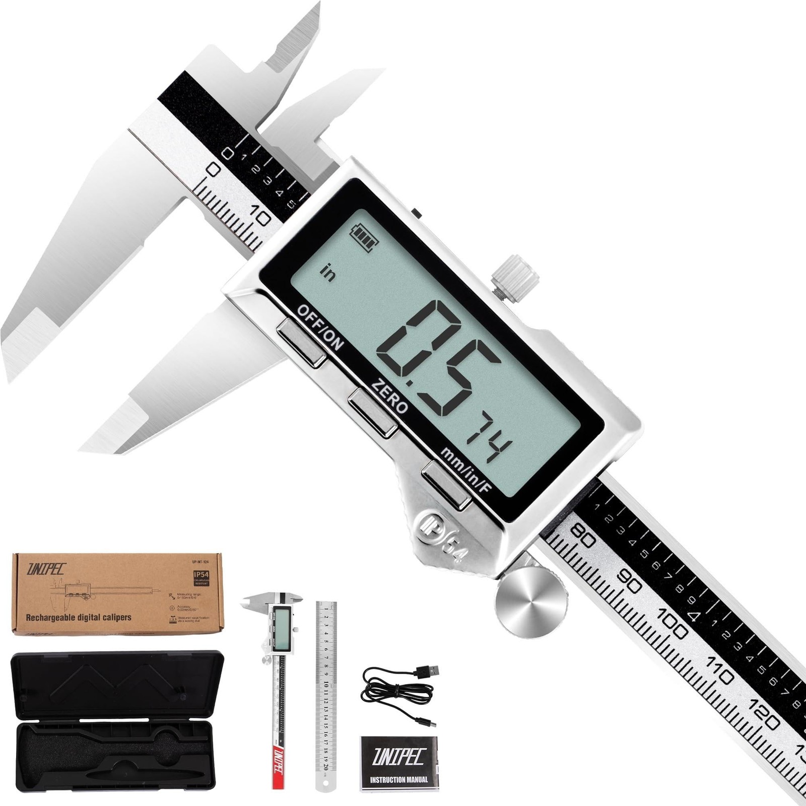 Rechargeable Caliper 6 inch, Stainless Steel Vernier Micrometer Measuring Too...