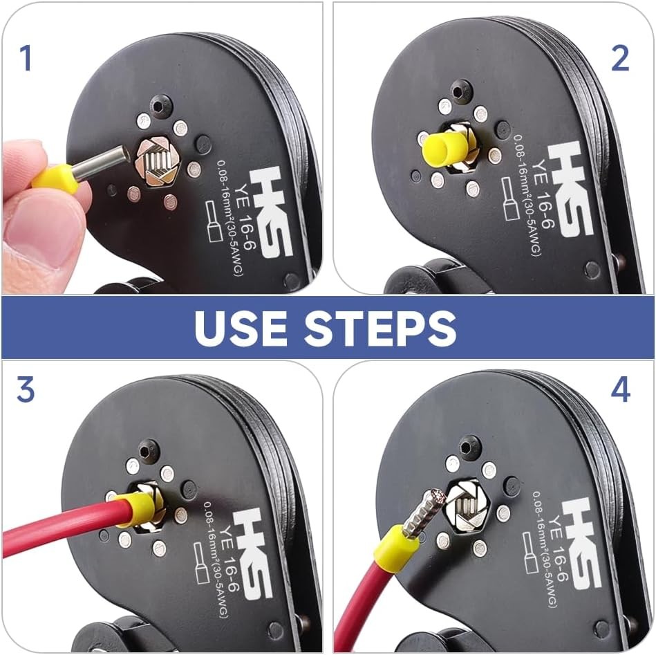Self-Adjusting Hexagonal Ratchet Crimper for Ferrules AWG 30-5, End-Sleeve Tool