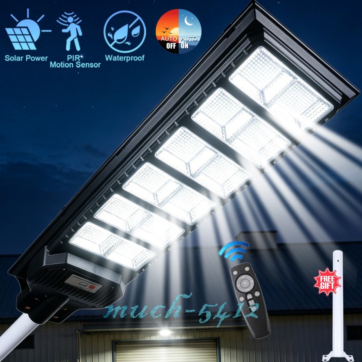 9000W Commercial LED Solar Street Light Outdoor Dusk to Dawn Parking Lot Lamp
