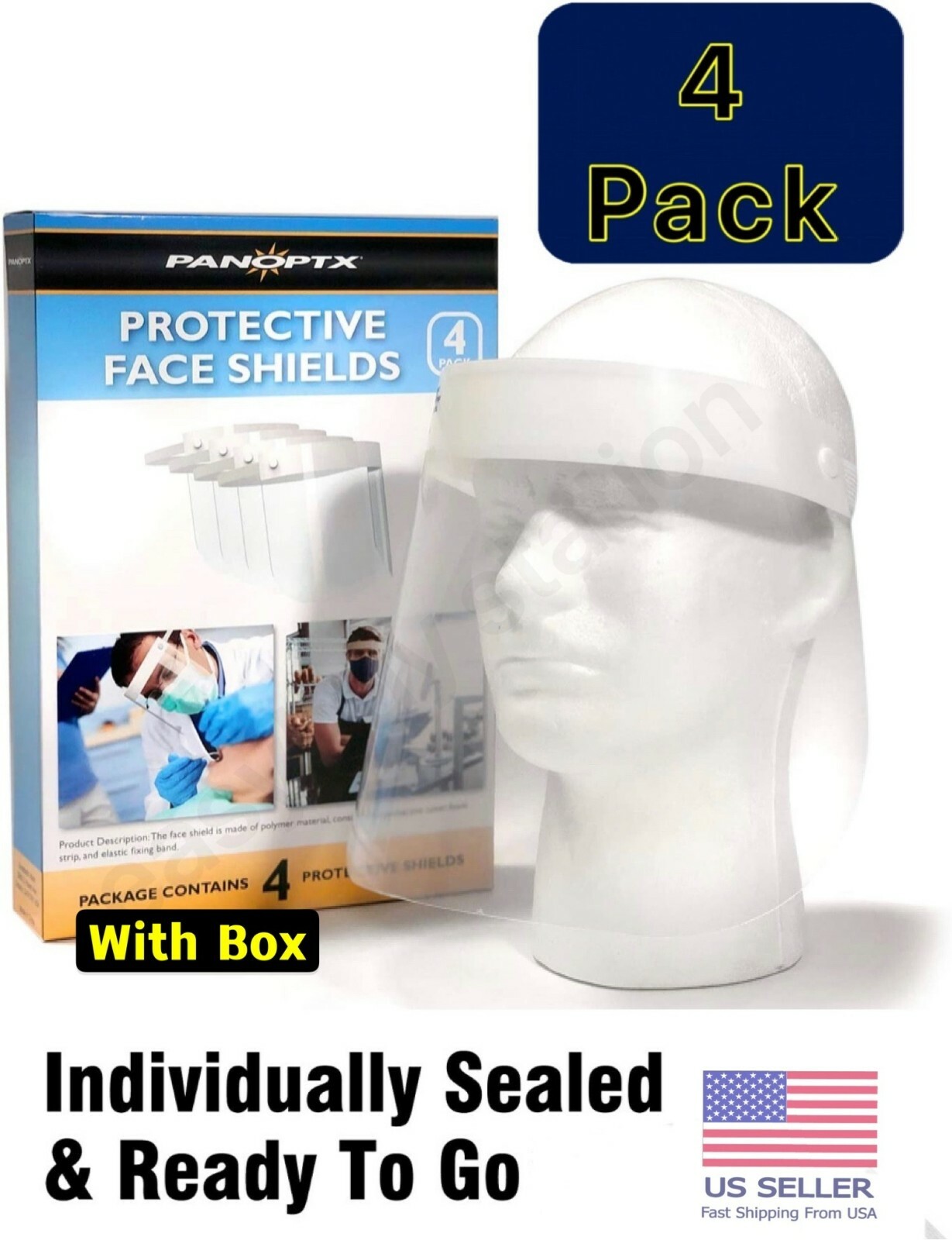 4Pack SAFETY FACE SHIELD CLEAR PROOF ANTI FOG PROTECTOR WORK INDUSTRY FULL FACE