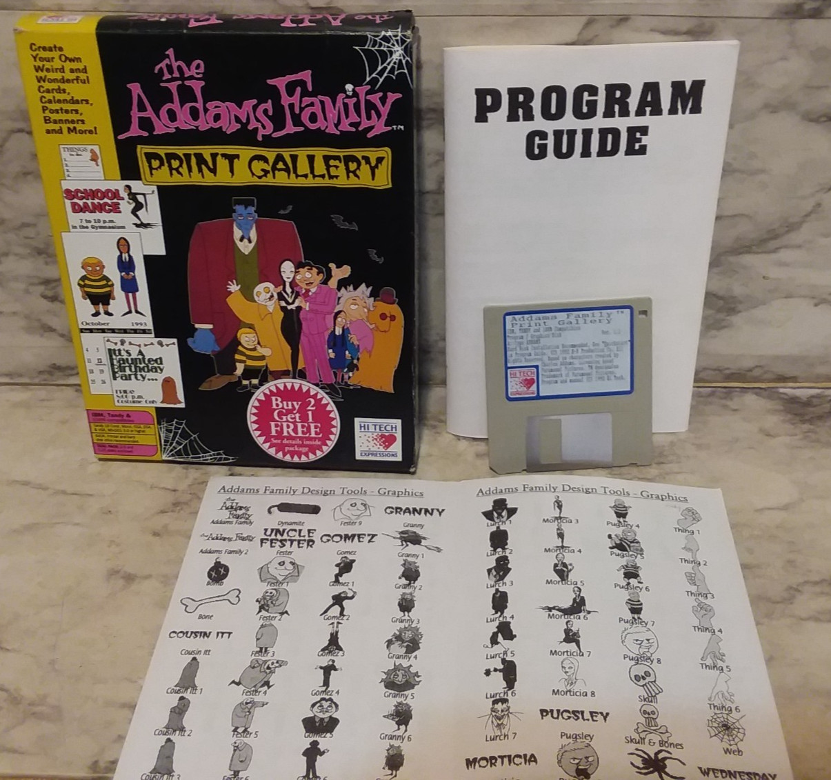 Vntg 1992 THE ADDAMS FAMILY Print Gallery IBM Tandy PC - Cartoon TV Characters