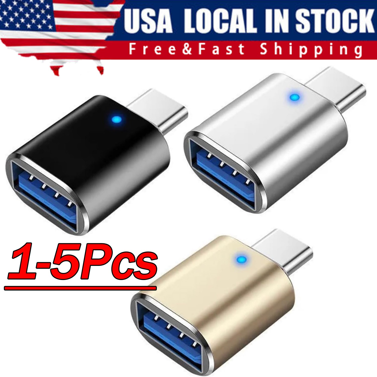 LED USB-C 3.1 Male to USB A Female Adapter Converter OTG Type C Android IPhone