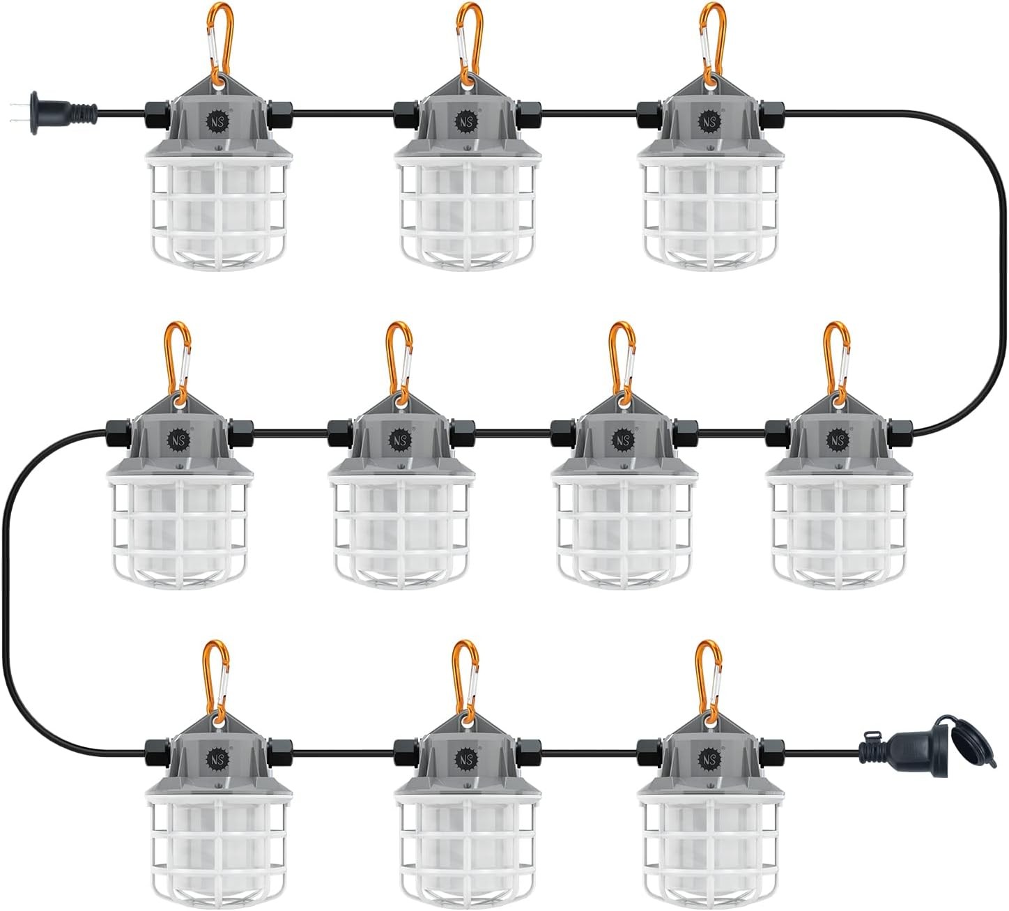 NS 100ft LED Construction String Lights, 150W 15000lm LED String Work Lights, Te
