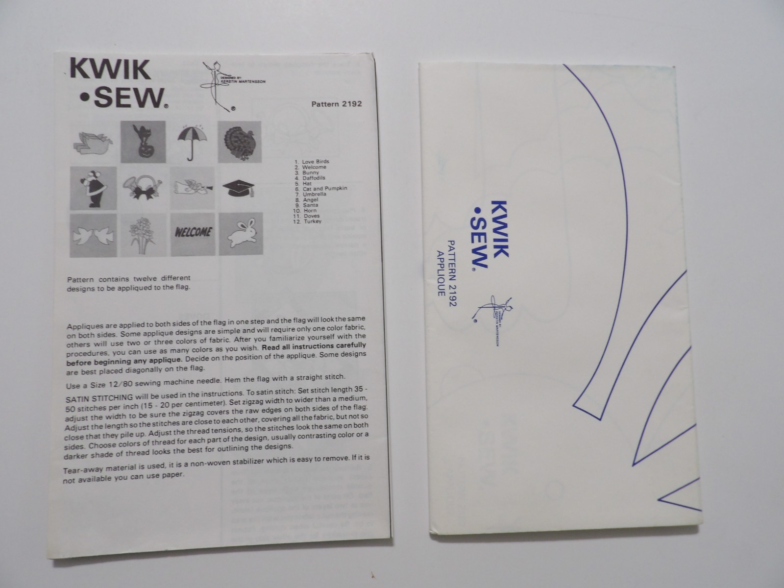 Kwik Sew 2192 Flags 12 Designs Finished Size 25"x25" Uncut Sewing Pattern