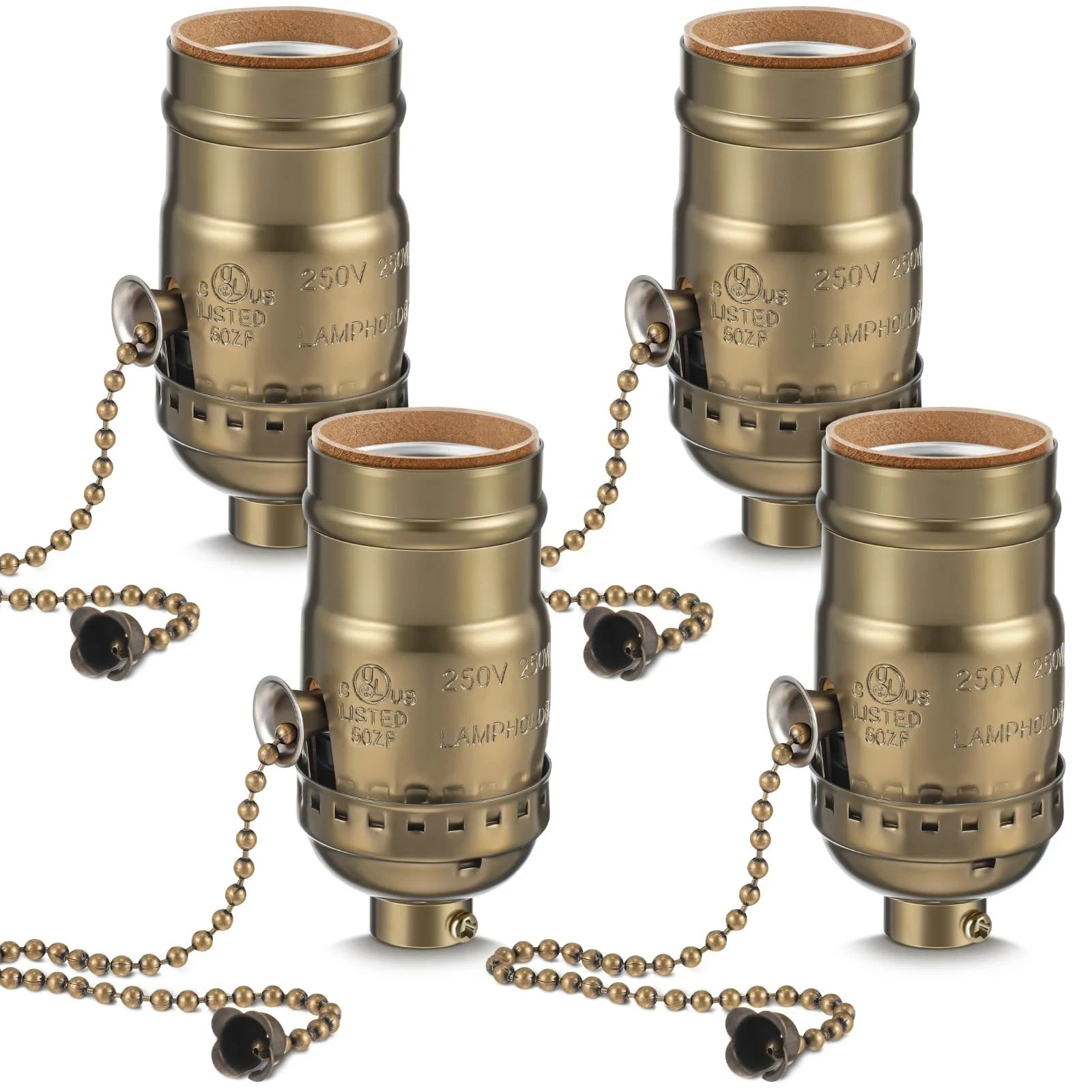 4 Pcs Pull Chain Lamp Socket Replacement, E26 Standard Threaded Base, Light S...