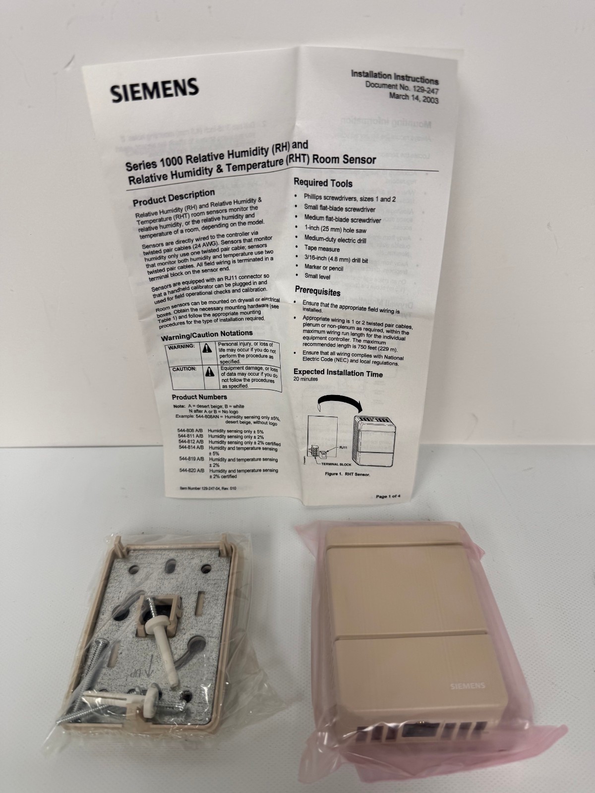 SIEMENS 544-811A RELATIVE HUMIDITY ROOM SENSOR DESERT BEIGE NEW OPEN BOX