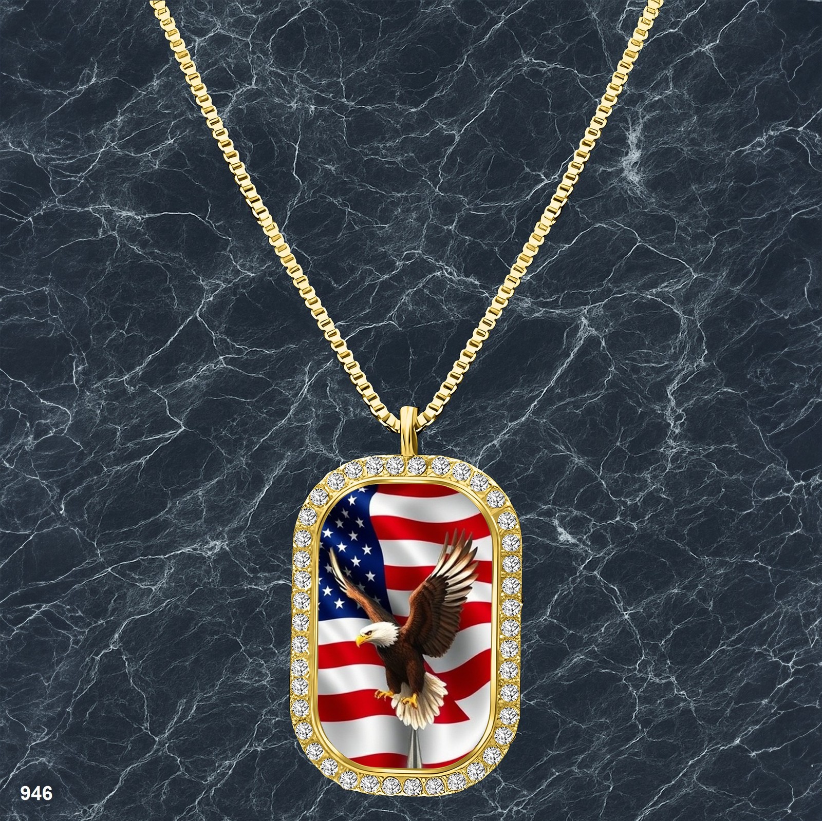 New USA American Flag Pendant Necklace Printed Design Modern Gold Tone Souvenir