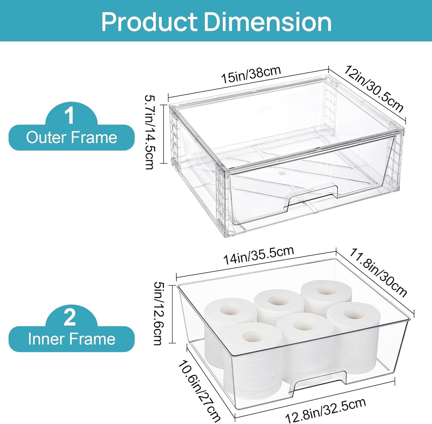 4 Pack Large Stackable Storage Drawers,Easily Assemble Clear Acrylic Bathroom...
