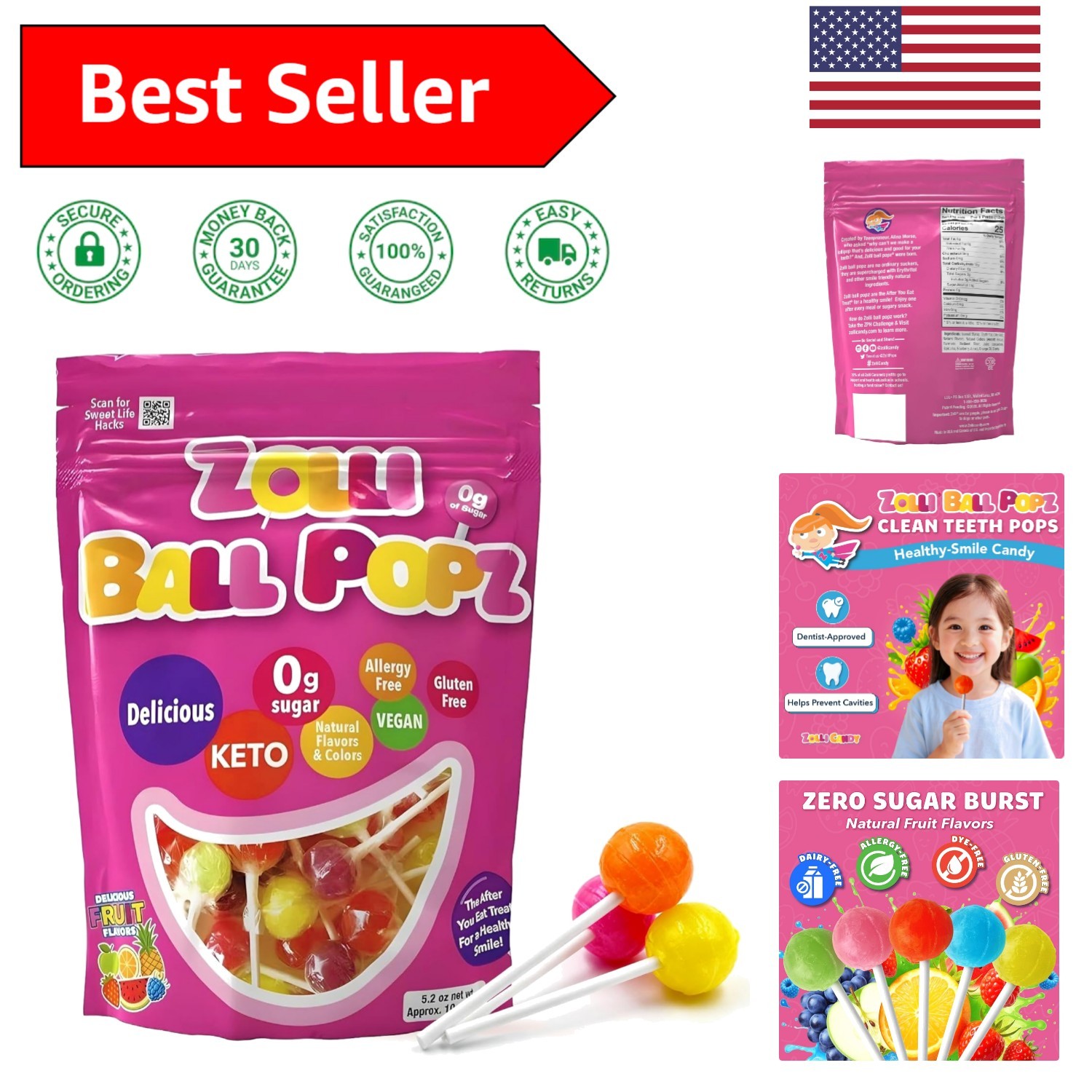 Delicious Zolli Clean Teeth Pops – Dentist-Approved Candy for Kids, 5.2 oz