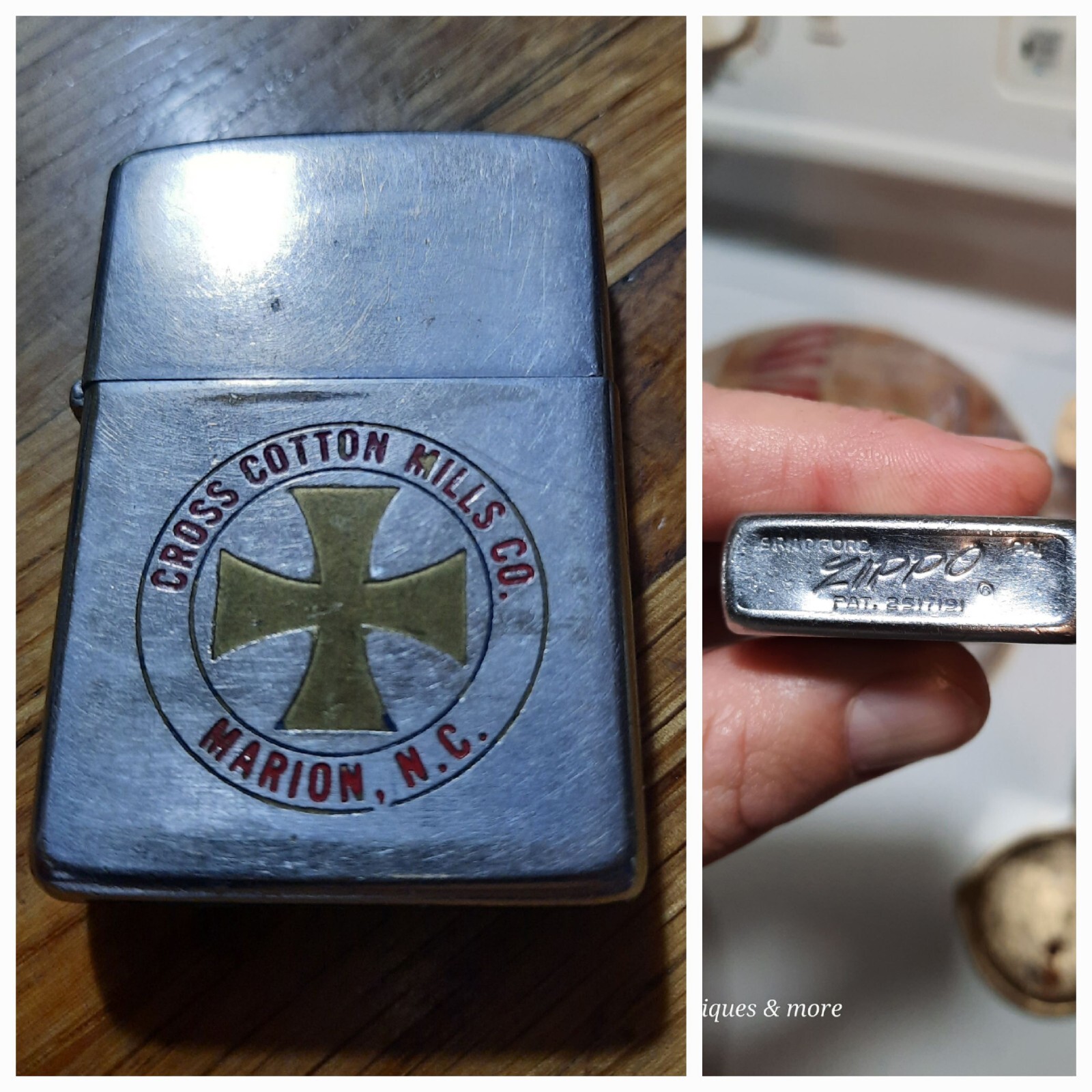 Vintage Advertising Zippo Lighter Pat 2517191 Cross Cotton Mills Co. Marion NC