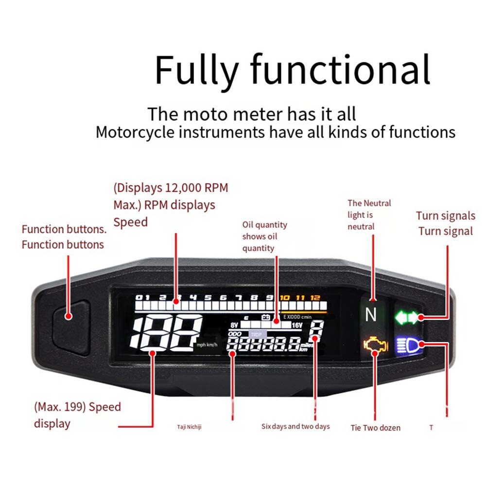 Tachometer Meter Gauge Motorcycle LCD Digital Odometer Speedometer
