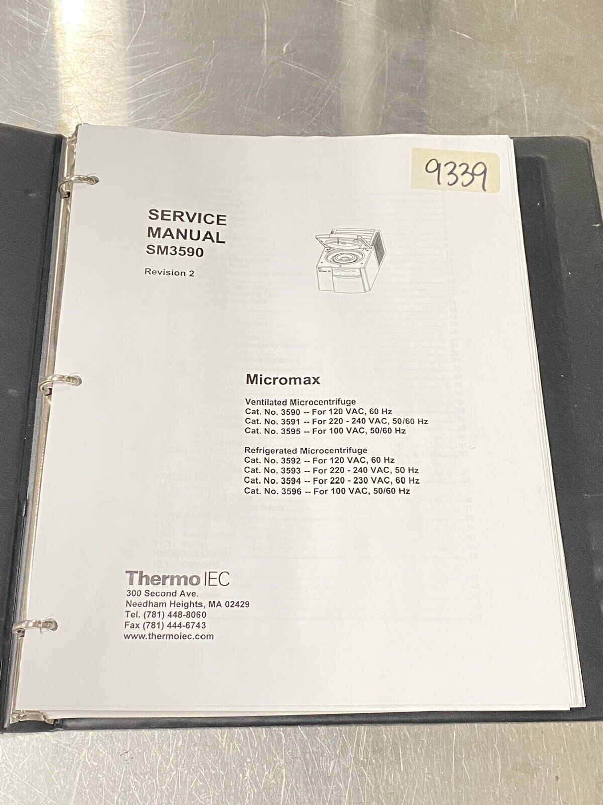 IEC Thermo Micromax Sm3590 Microcentrifuge - Users Guide / Instruction Book