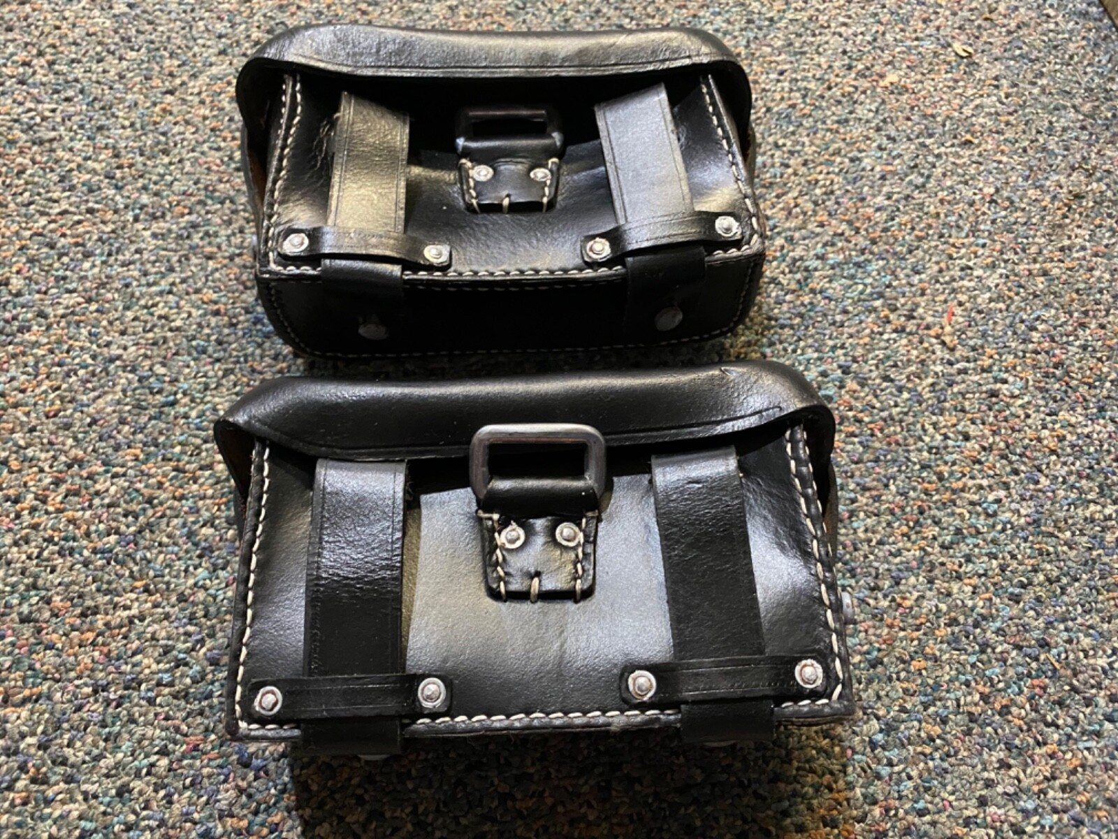 WWII GERMAN SANI MEDIC MEDICAL CARRY POUCH-BLACK LEATHER, PAIR
