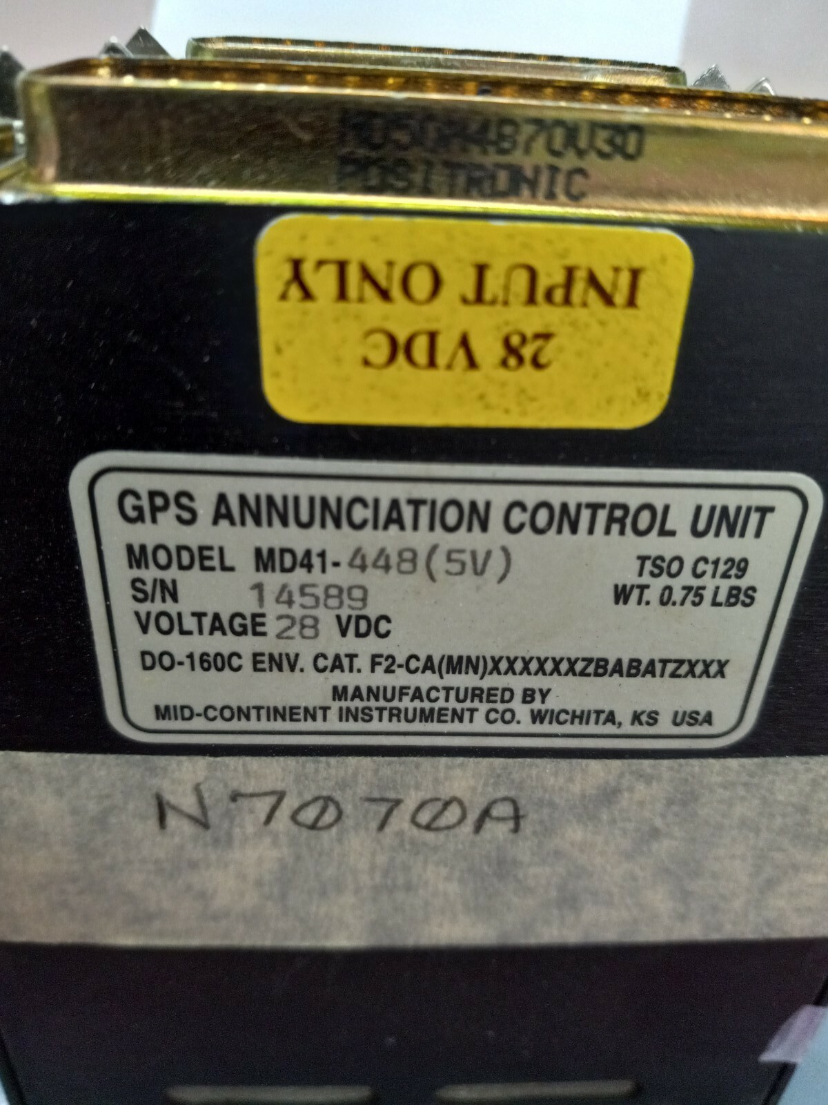 GPS Annunciation Control Unit P/N MD41-448 S/N 14589