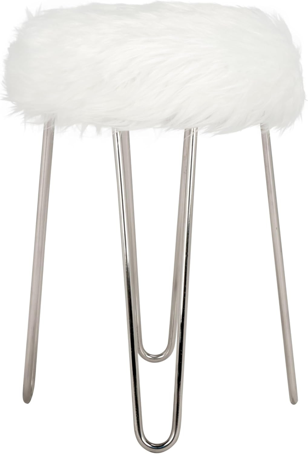 Caspian Faux Sheepskin Foot Stool with Silver Hairpin Legs - Fully Assembled