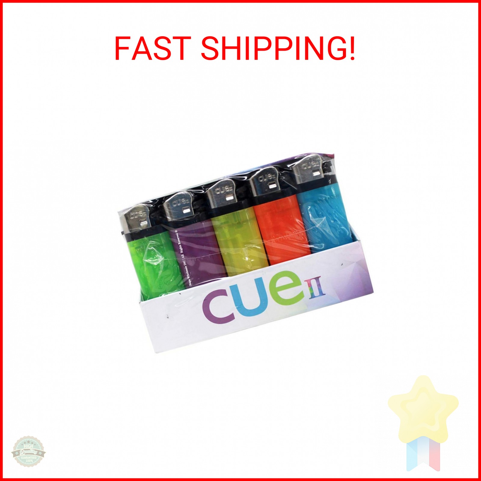 CUE II Classic Lighters, Assorted Colors, Regular Size, Long Lasting, 50-Count T